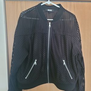 DKNY Women's striped-mesh Bomber Jacket